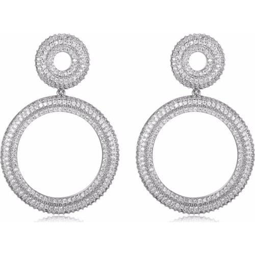 GrayBirds New Arrival Women Luxury Dangling Drop Round Earrings Premium Quality Cubic Zircon Pave Setting Party Jewelry MLE027