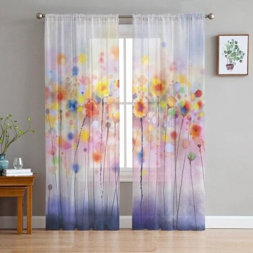Youth Bedroom Sheer Curtains Flowers Watercolor Kitchen Study Hanging Curtains Living Room Holiday Decor Tulle Curtains