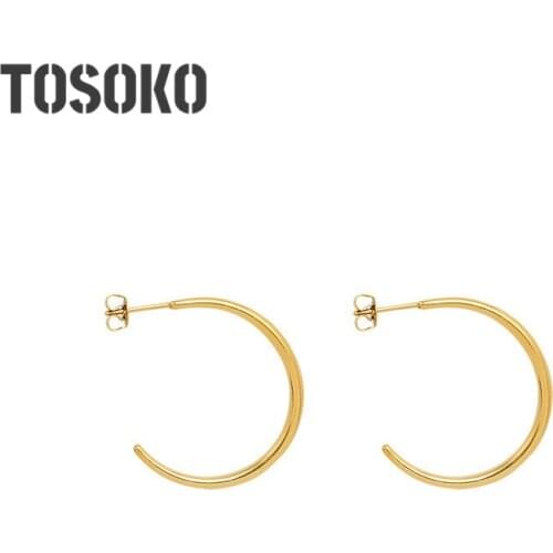 TOSOKO Stainless Steel Jewelry Minimalist Geometric Semicircle Earrings Womens Fashion New Year Earrings BSF361