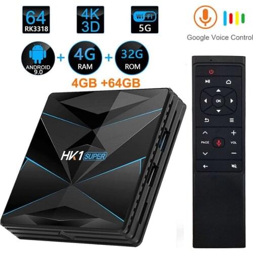 HK1 Super Android 9.0 TV BOX Google Assistant RK3318 4K 3D Utral HD 4G 64G TV 5G 2.4G Wifi Play Store Free Apps Fast Set top Box
