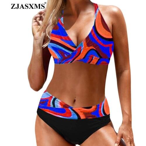Colorful Stripe Dots Print Bikini Swimsuit 2021 Summer High Waist Beachwear Bikini Women Push Up Swimwear Brazilian Bathing Suit