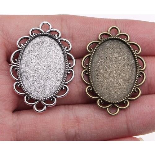 WYSIWYG 5pcs 18x25mm Inner Size Vintage Antique Bronze Color Metal Alloy Flower Cameo Cabochon Base Setting Connector