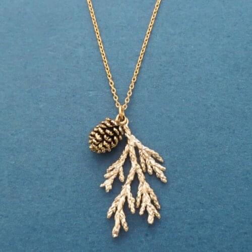 Forest Jewelry Pine Tree Pine Cone Necklace Gold Silvertone Gift for Women Pine Branch Birch Juniper Fir Tree Necklace