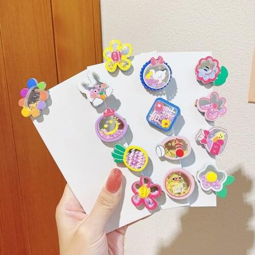 Summer Children Cute Quicksand Cartoon Flower Ornament Hair Clip Baby Girl Acrylic Alloy Barrettes Hairpins Kid Hair Accessories