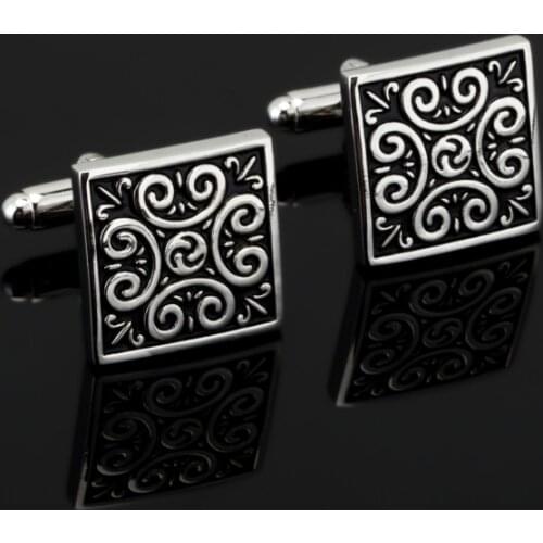 French shirt cufflink for mens Brand black Retro Cuff link Luxury Wedding silver-color Button High Quality jewelry