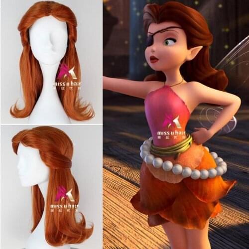 New Movie Tinker Bell and the Pirate Fairy Rosetta cosplay wig Women long orange long wavy hair wig costumes +wig cap
