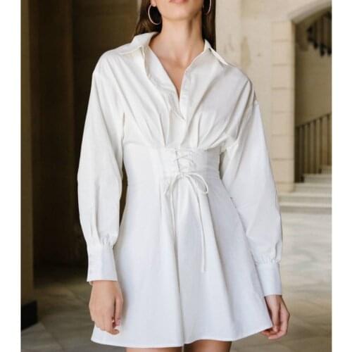 Autumn and Winter New European and American Womens Fashion Solid Color Adjust Waist Long Shirt Dress Z800