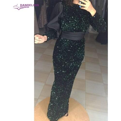 Luxury Mermaid Evening Dress for Women 2021 With Detachable Train O-Neck Long Sleeves Sequins Elegant Muslim Prom Formal Gowns