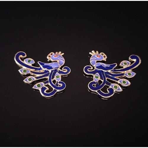 10 PCS 38x34mm Metal Alloy Cloisonne Drops Oil Phoenix Bird For Clothing Brooch Headwear Accessories DIY Jewelry Making