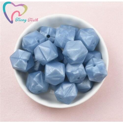 10 PCS Metallic Solid Blue 14-17 MM Silicone Hexagon Food Grade Teether Geometric Octagonal DIY Necklace Baby Teething Beads