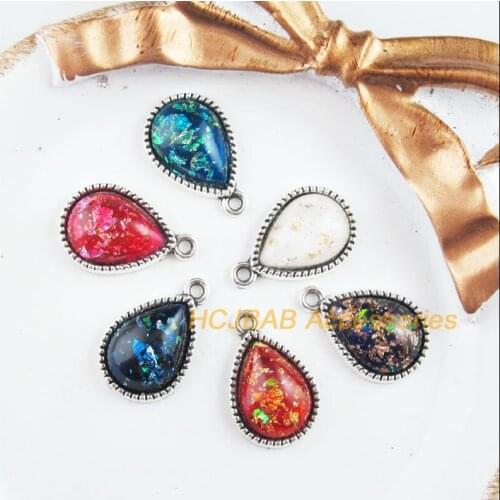 12 New Charms Tibetan Silver Tone Retro Teardrop Mixed Resin Pendants 13x19.5mm