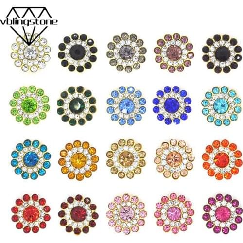 20Pcs Flower Rhinestones Buttons 14MM Crystal Metal Sewing Button For Wedding Dress,Hair Accessories DIY 21Color Flatback Button