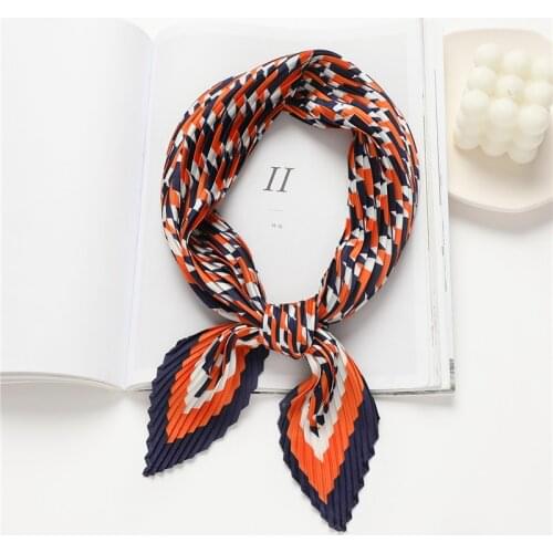 2021 Elegant Crinkle Print Silk Shawl Square Scarf For Women Hair Band Foulard Satin Hijab Neckerchief Female Head Wraps Bandana