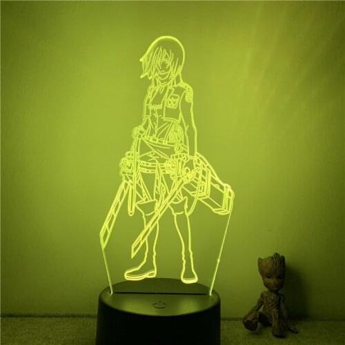 3D Nightlight Anime Attack on Titan Mikasa Ackerman Fighting Action Figure 7 Colors Touch Lamp Gift Optical Illusion Decor Model