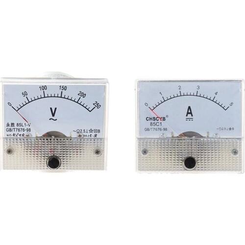 85L1 AC 0-250V Rectangle Analog Volt Panel Meter Gauge with 85C1-A Analog Current Panel Meter DC 5A AMP Ammeter
