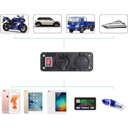 Car Boat 12V 24V 2 USB Charger Voltmeter Switch Cigarette Lighter Socket