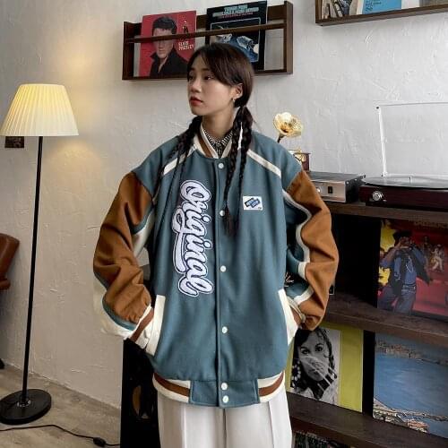 Baseball uniform jacket women fall 2021 new loose BF contrast color retro casual jacket men and women tops