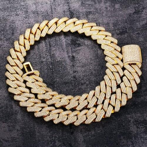 BOEYCJR 20mm Gold Color Rhombus Cuban chain Zircon Choker Necklace&Pendant Short Chain Fashion Jewelry Punk Necklace For Men