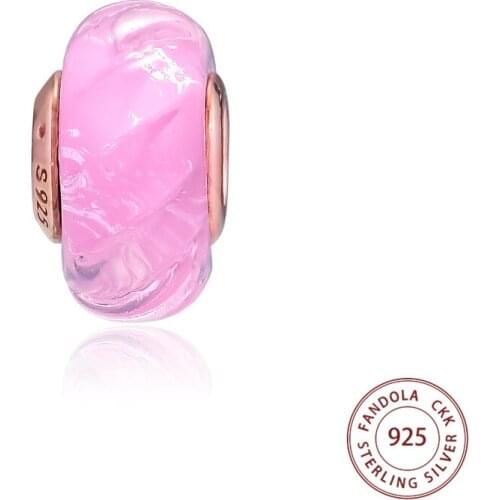 Fits Pandora Bracelet Argent 925 Sterling Silver Glittering Grooves Glass Charm Beads Woman DIY Jewelry Making Perles