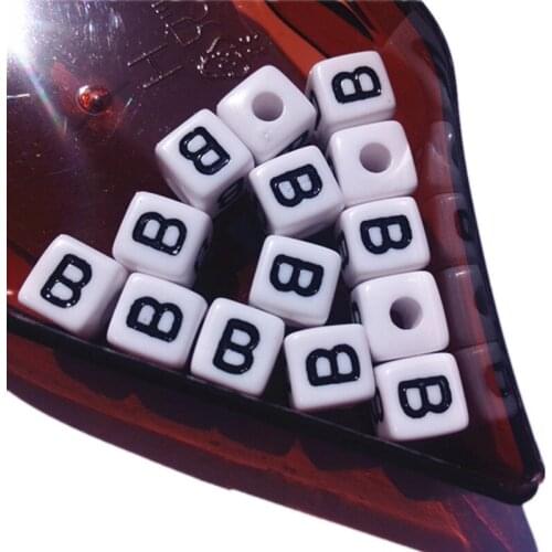 Wholesale Price 10*10MM Black Letter B Printing White Square Letter Beads,Single Alphabet Jewelry Beads,Acrcylic Plastic Beads