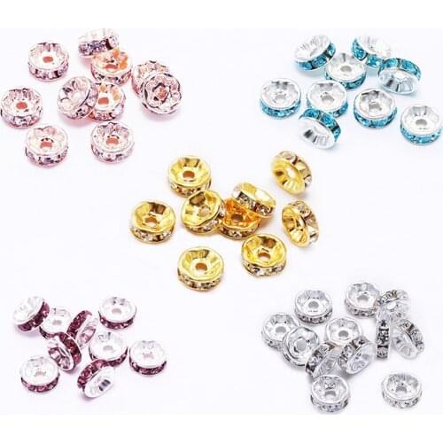 50pcs/lot 4 6 8 10mm Multi Color Rhinestone Rondelle Spacer Beads For Crystal Beads DIY Jewelry Making Accessories wholesale