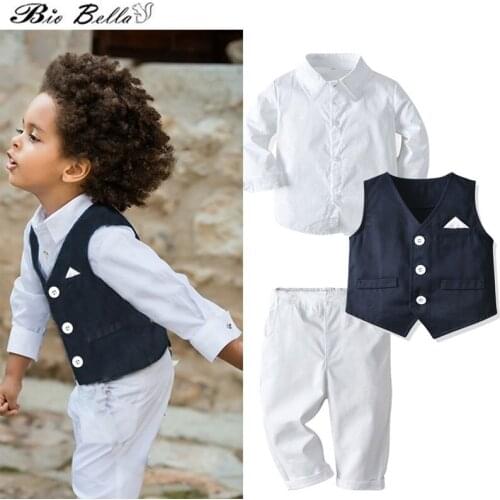 Gentleman Boys Clothes Suit Fashion Kids Boy Clothing Full Sleeve T-Shirt+Pants+Vest Birthday Christmas Boy Kids Clothing Suit