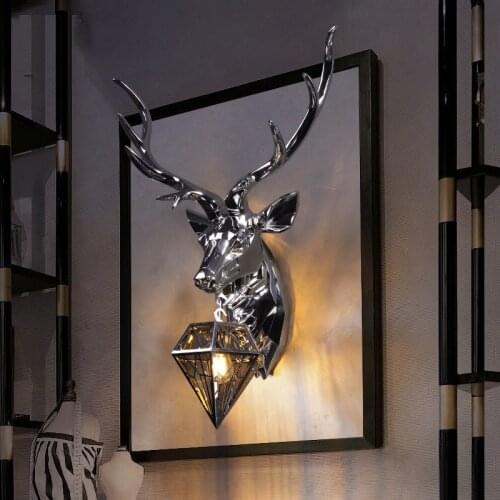 Electroplating Light Luxury Deer Head Wall Lamp Golden Silver Living Room Background Wall Aisle Decorative Wall Lamp E27 LED