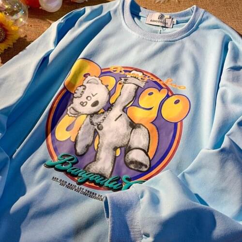 Sky Blue 3 Colors Harajuku Cute Bears Print Sweatshirts Autumn Pullovers Teens Clothes Crewneck Streetwear 2021 Korean Fashion