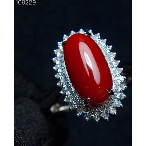 KJJEAXCMY fine jewelry 925 sterling silver inlaid natural red coral rings support detection