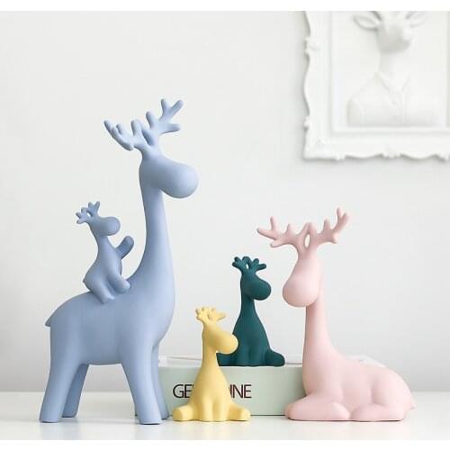Ceramic Animal Figurine Decorative Statue Deer Family Porcelain Figurine Home Desktop Decor Christmas Birthday Wedding Gift