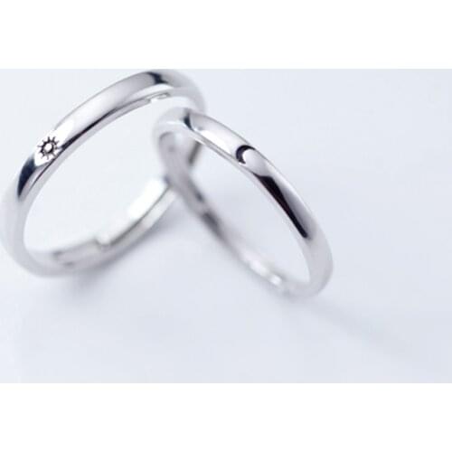 YIZIZAI Simple Opening Sun Moon Ring Minimalist Silver Color Sun Moon Adjustable Ring For Men Women Couple Engagement Jewelry