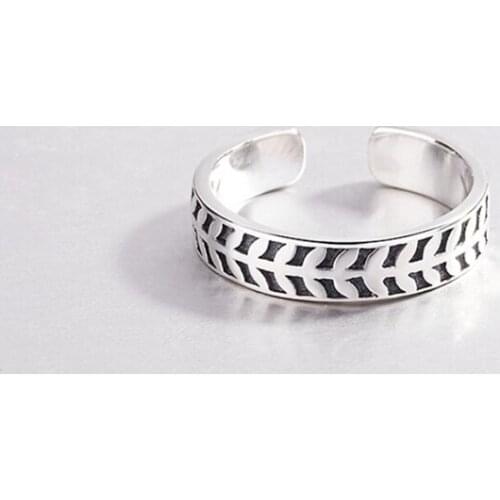 Fresh Leaf Retro 925 Sterling Silver Temperament Literary Personality Fashion Female Resizable Opening Rings SRI109