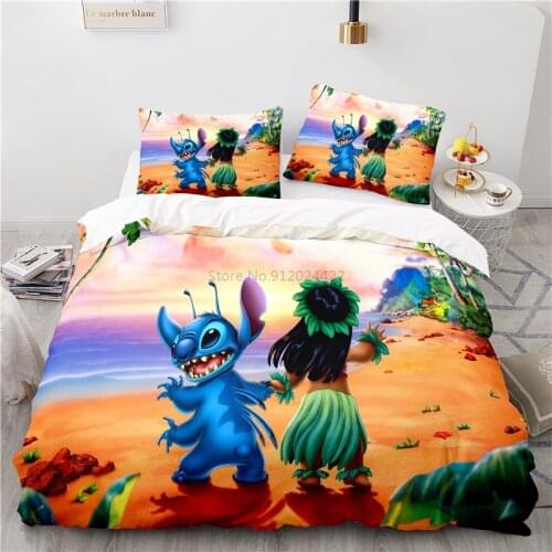 2021 Lilo & Stitch Cartoon 3d Bedding Sets Boys Girls Adults Digital Printing Disney Bedclothes Bed Linen Set Single Double Size