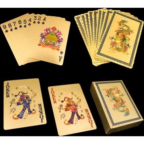 2017 Hot Selling Rich Man Golden Playing Cards Gold Foil Poker 55 Card Deck Chinese Dragons Cards or Phoenix Cards Birthday Card