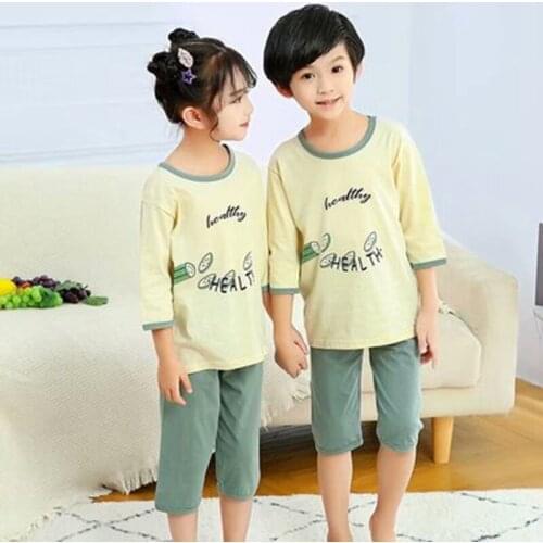 Cute Cartoon Childrens Pajamas Clothing Set Summer Boys Girls Sleepwear Cotton Pyjamas Kids Half Sleeves Top + Pants Nightwear