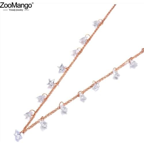 ZooMango Fashion Bohemia Stainless Steel White Star CZ Crystal Choker Necklace Office/Career Pendant Necklace For Women ZN20089
