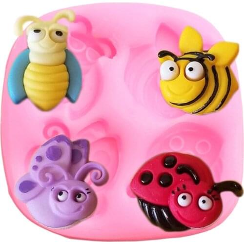 Cartoon Bee Butterfly Silicone Mold Insect Chocolate Fondant Molds Baby Birthday Cake Decorating Tools Candy Polymer Clay Moulds