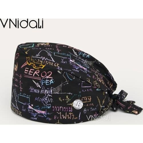 Man and woman with button scrub hat beauty salon working cap lab nursing hat adjustable scrubs cap nurse accessories