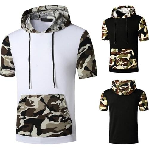 2021 Summer New European Hooded Camouflage Short Sleeve T-shirt Mens Casual T-shirt