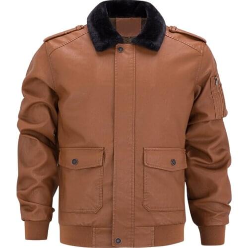 2021 Autumn Winter New Men Fur Collar Leather Jacket Vintage Motorcycle Faux Leather Coat Fashion PU Plus Velvet Bomber Jacket