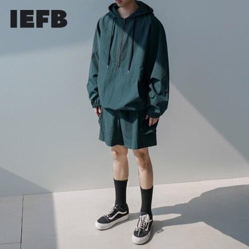 IEFB Spring And Summer New Sweatshirts Suit Mens Korean Fashion Hooded Jacket + Casual Sportswear Shorts Two Pieces Set 9Y6586