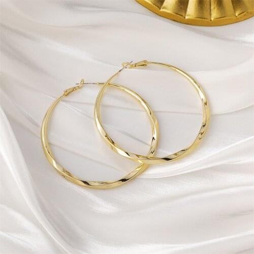 New Simple Gold Color Statement Big Hoop Earrings For Women