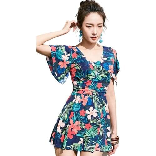 New Swimsuit Female Korean Version Conservative Cover Belly Show Thin Girl Hot Spring Bare Back One-piece Skirt Bathing Suit