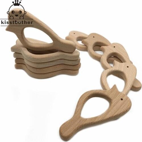 Organic Beech Wooden Swallows Natural Handmade Wooden Teether DIY Wood Personalized Pendent Eco-Friendly Safe Baby Teether Toys