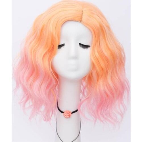 VICWIG Cosplay Wig Short Wavy Synthetic Hair Orange Gradient Wig for Women Heat-resistant Halloween Wig