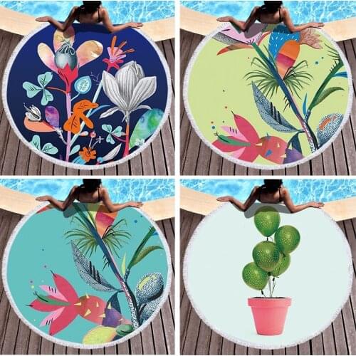 Cactus Beach Towel Cartoon Style Picnic Mat Fashionable 150*150cm Plant Print Microfiber Tapestry Quick Dry Digital Printing