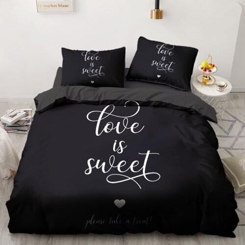 Simple 3D Printed Letter Black Bedding Set Luxury Duvet Cover Set Quilt Covers Comforter Case Custom Home Textile King Size