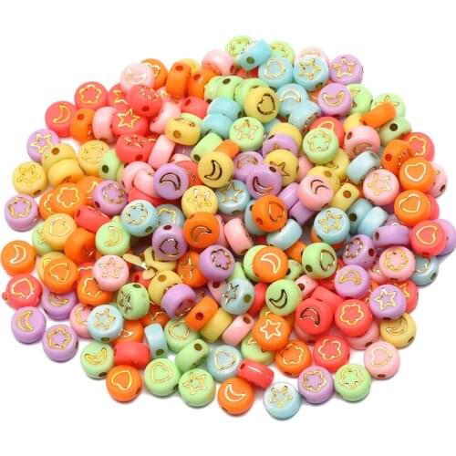 Colorful Mix Star/Heart/Moon Acrylic Spacer Beads 4x7mm Round Loose Beads For Jewelry Making Diy Necklace Bracelet Accessories