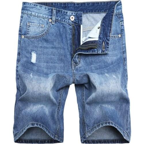 Mens Denim Shorts Good Quality Short Jeans Men Cotton Solid Straight Cropped Trousers Male Casual Thin Stretch Five-point Pants