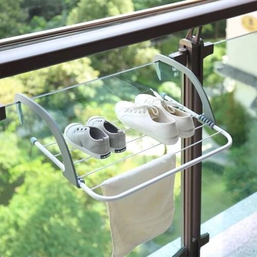 Balcony telescopic clothesbar outdoor folding hanging clothes rack window clothes rack bathroom towel storage shelf